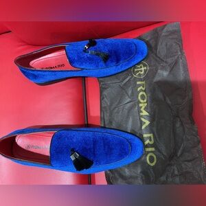 Blue Suede Loafers with Tassels
